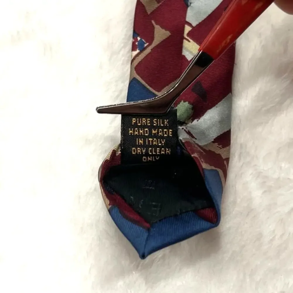 Fendi Vintage 90s Silk Tie Abstract Geometric Made in Italy Authenticated